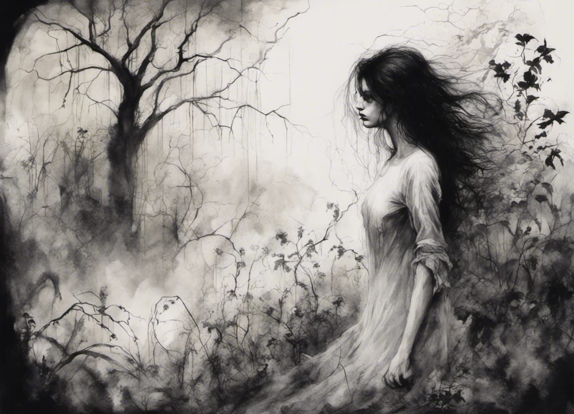 Ethereal Woman Haunts a Forgotten Garden