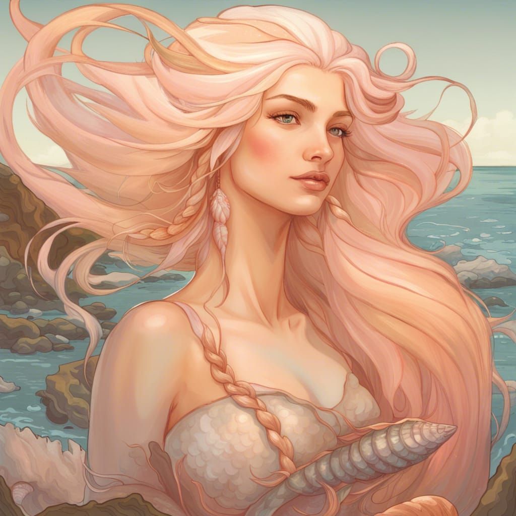 Enchanting Mermaid Portrait in Art Nouveau Style
