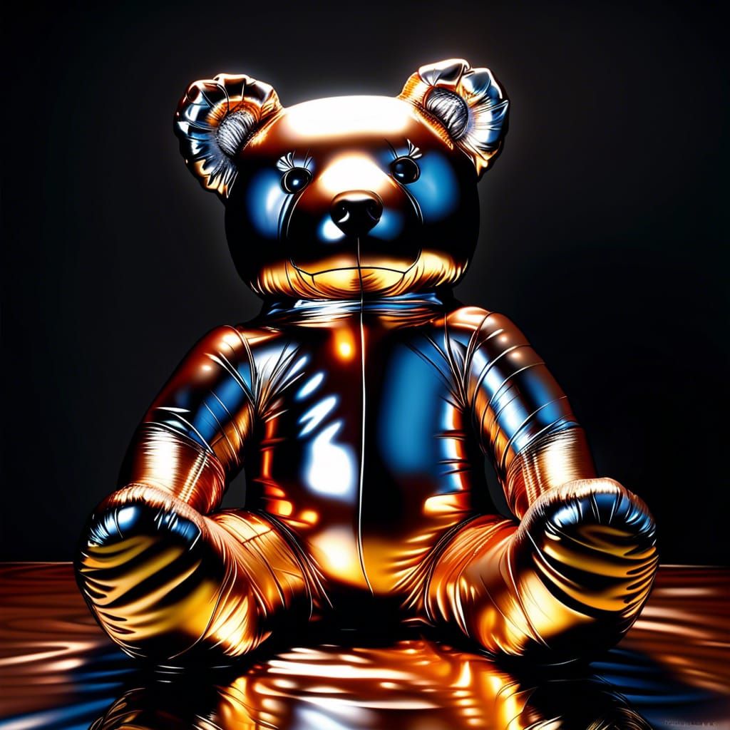 Foil-Wrapped Teddy Bear in Hyperrealistic CGI Style