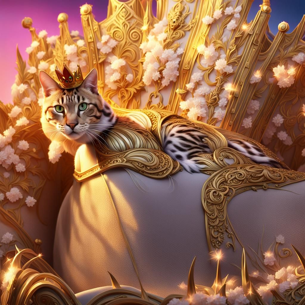 Majestic Bengal Cat King in Anime Style