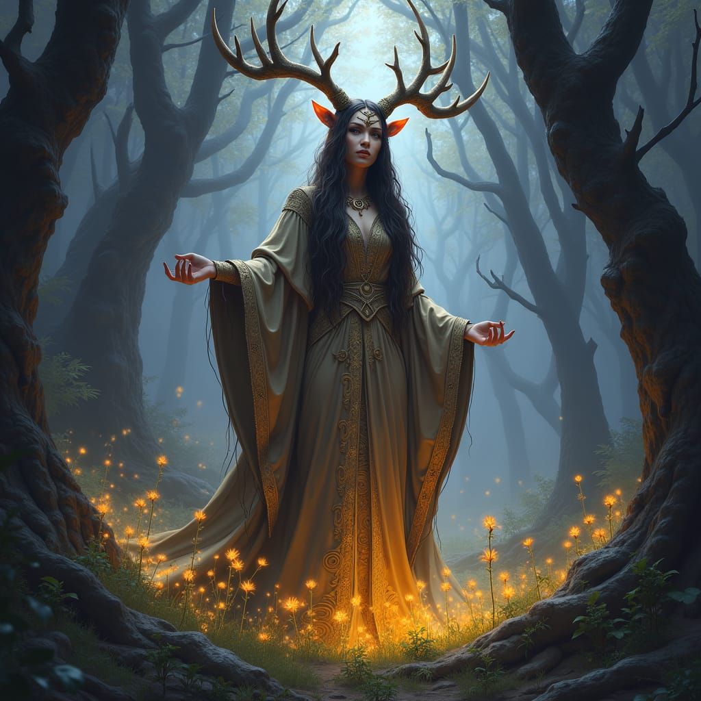 Celestial Firbolg Druidess in Mystical Forest