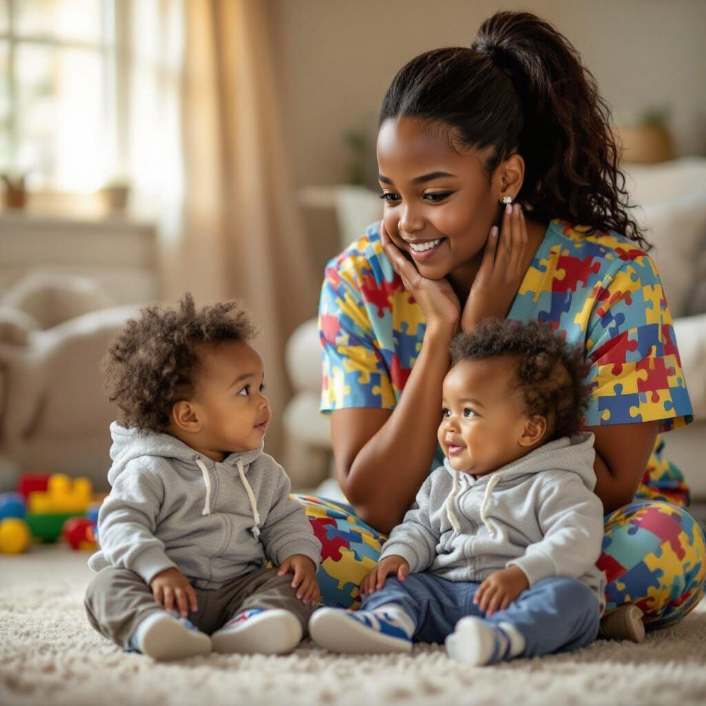 Worried Mom Watches Happy Toddler Twins, Children's Book Sty...