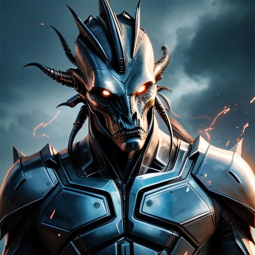 Futuristic Alien Vampire Horse with Twin Heads