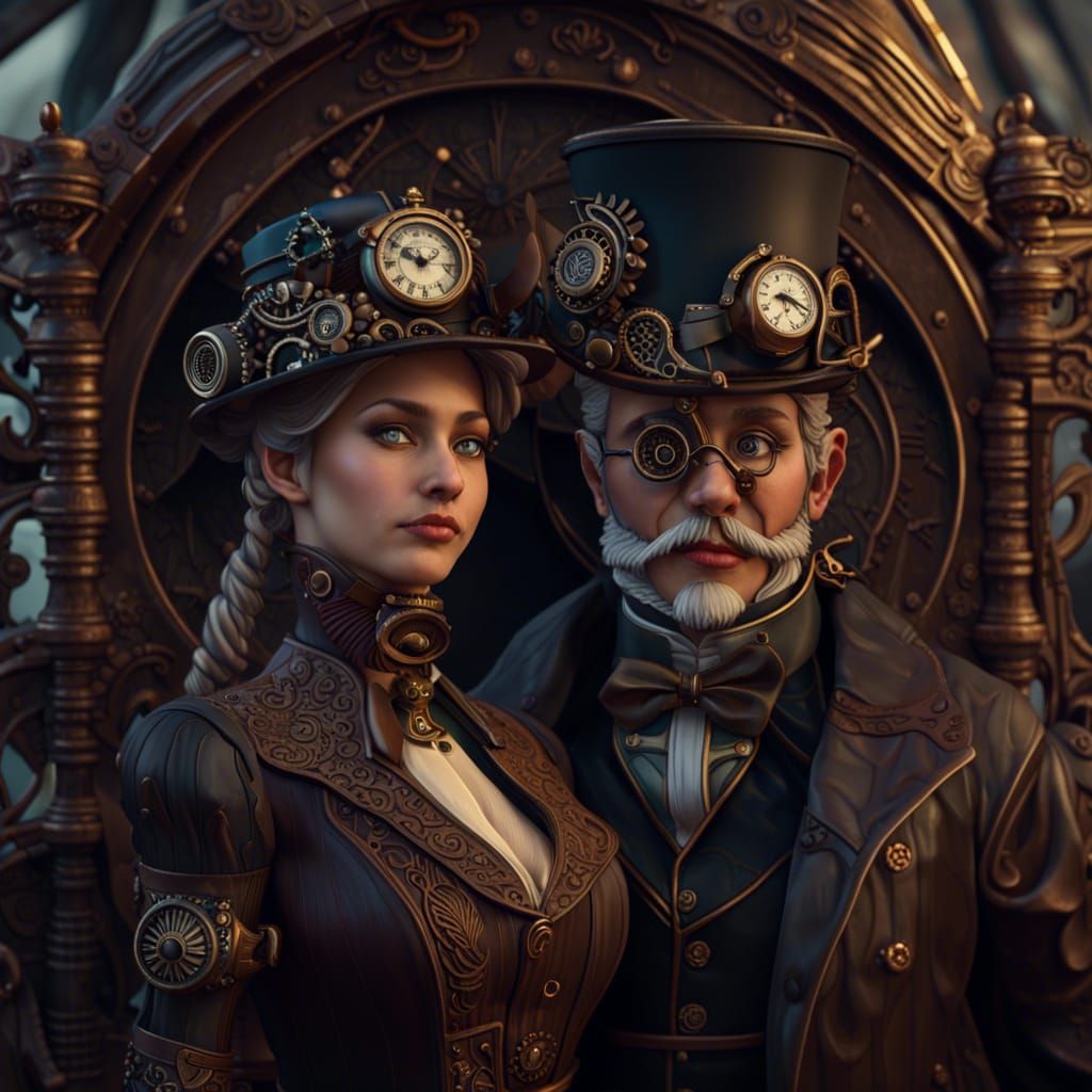 Victorian Steampunk Couple in Hyperrealistic Digital Art