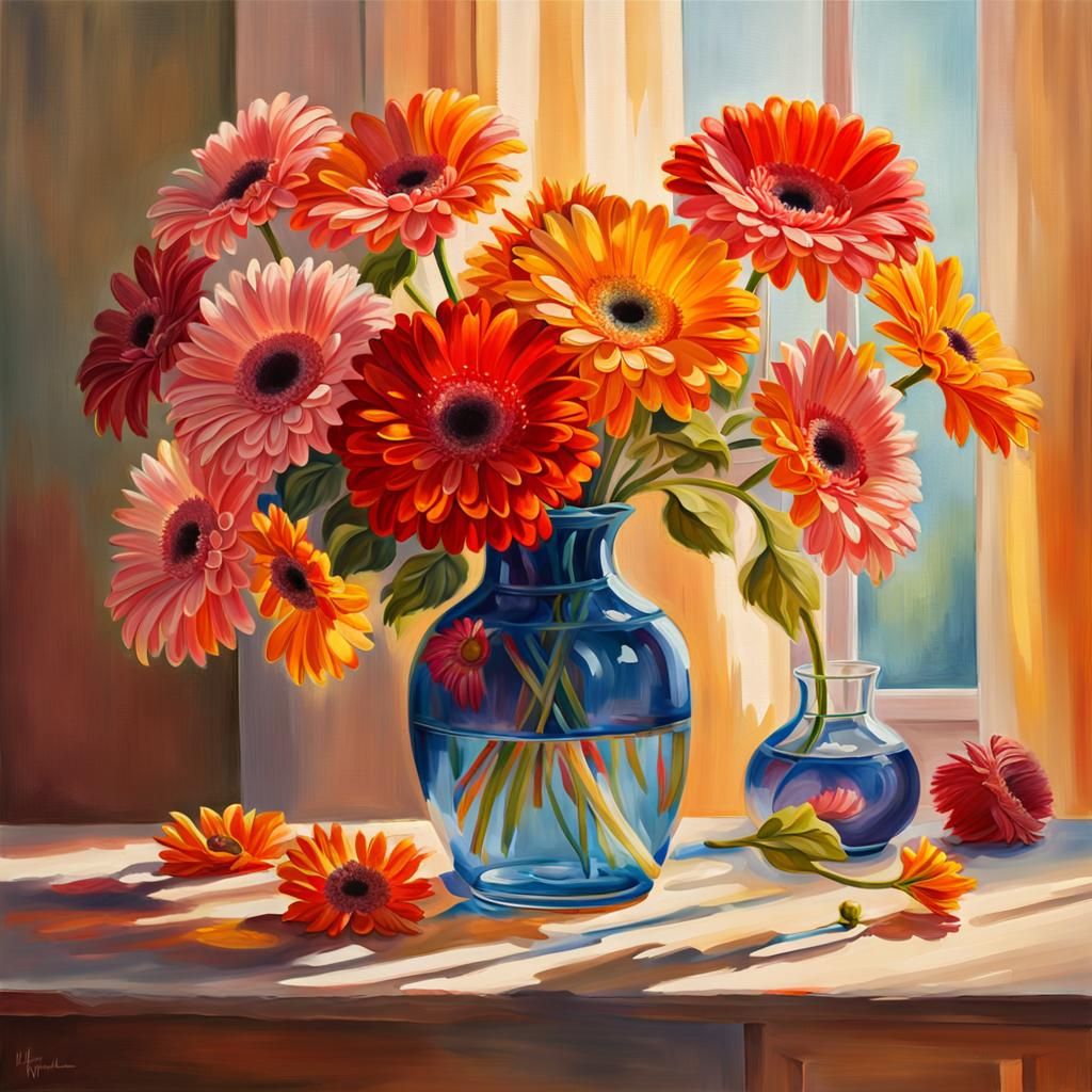 Vibrant Gerbera Blooms in a Stunning Oil Painting