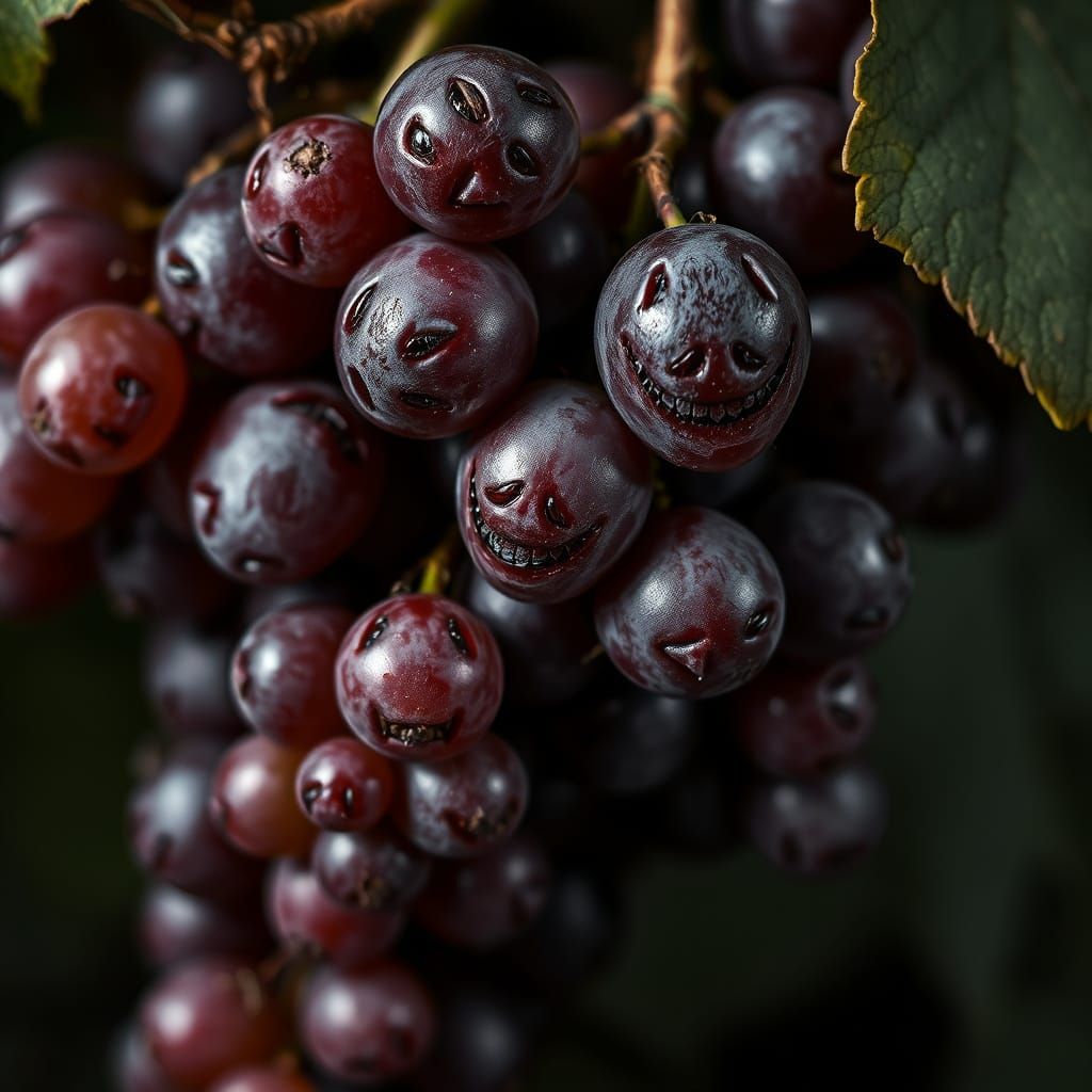 Grimm Reaper's Wine Grapes in Hyperrealistic Style