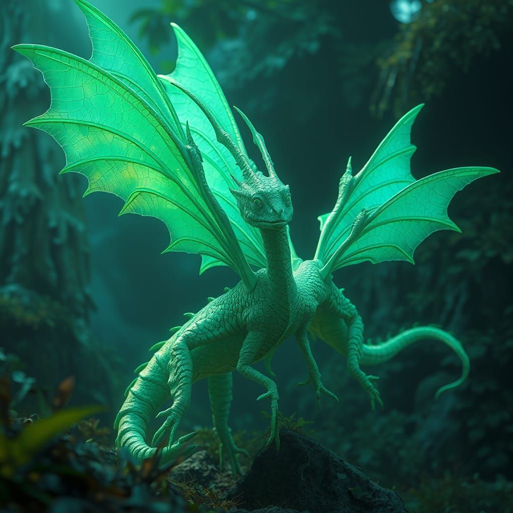 Iridescent Green Creatures in Sci-Fi Landscape