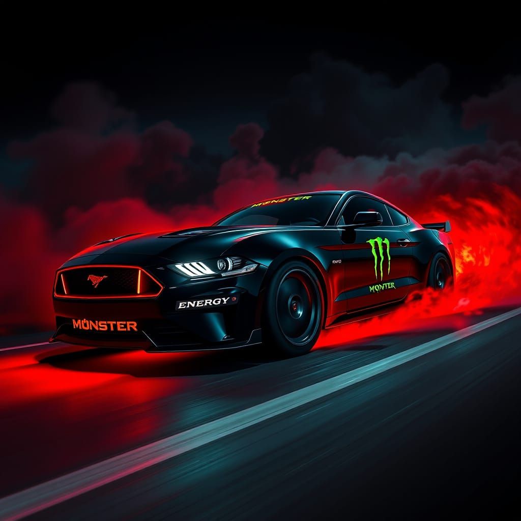 Sleek Neon Black Mustang Roush Speeds Down Highway