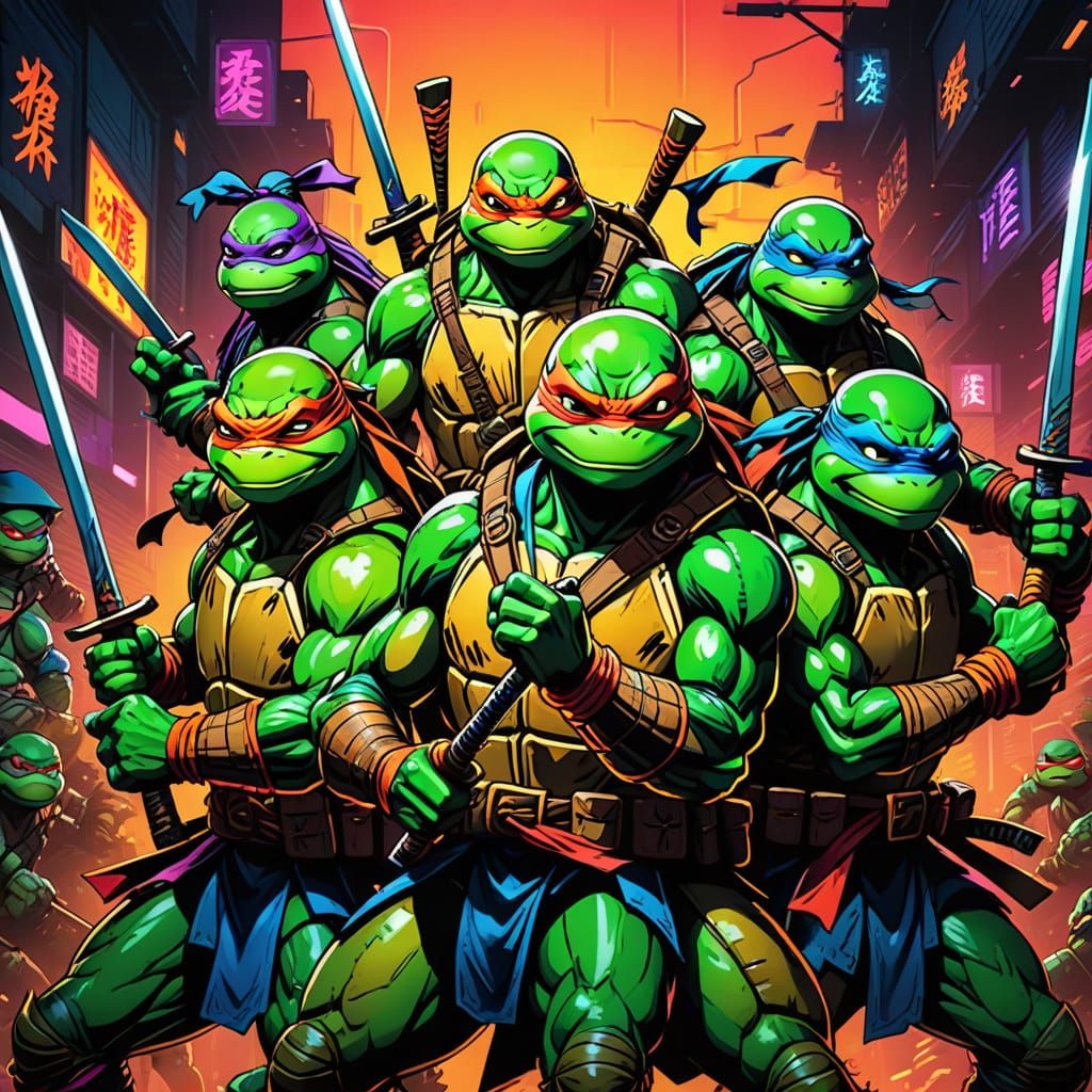 Young Mutant Ninja Turtles in Manga Anime Style