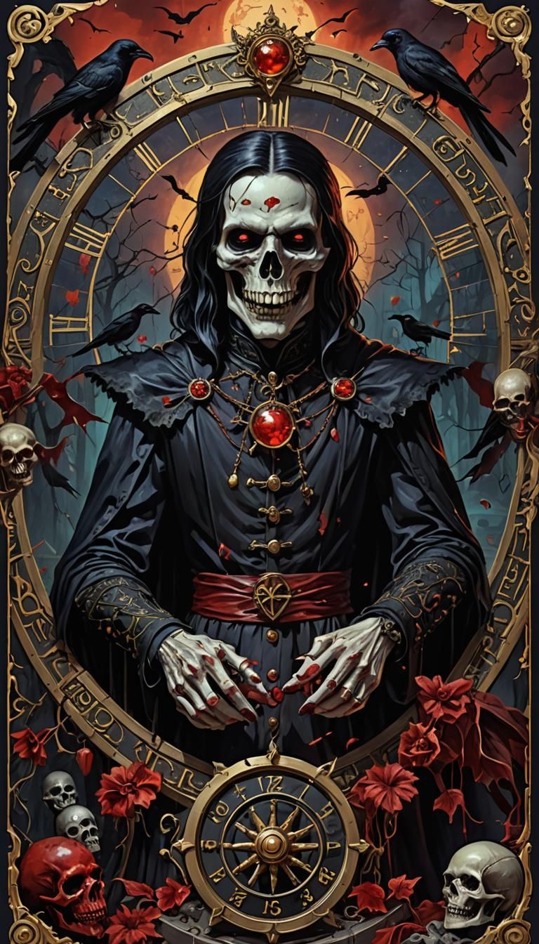 Vampire Wheel of Fortune Tarot Card in Hyperrealism