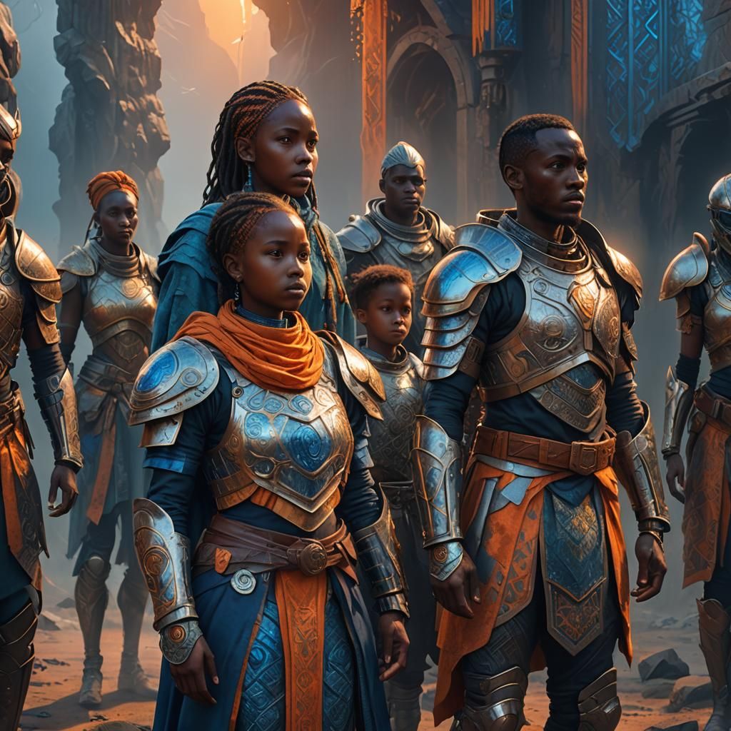 Somali-Scandinavian Children in Futuristic Art Nouveau Style