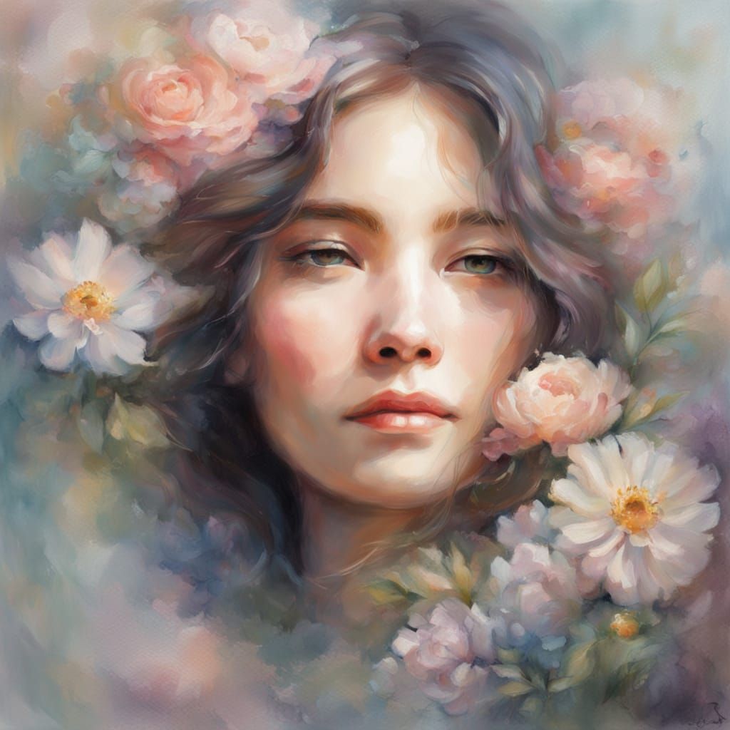 Dreamy Floral Portrait in Impressionistic Style