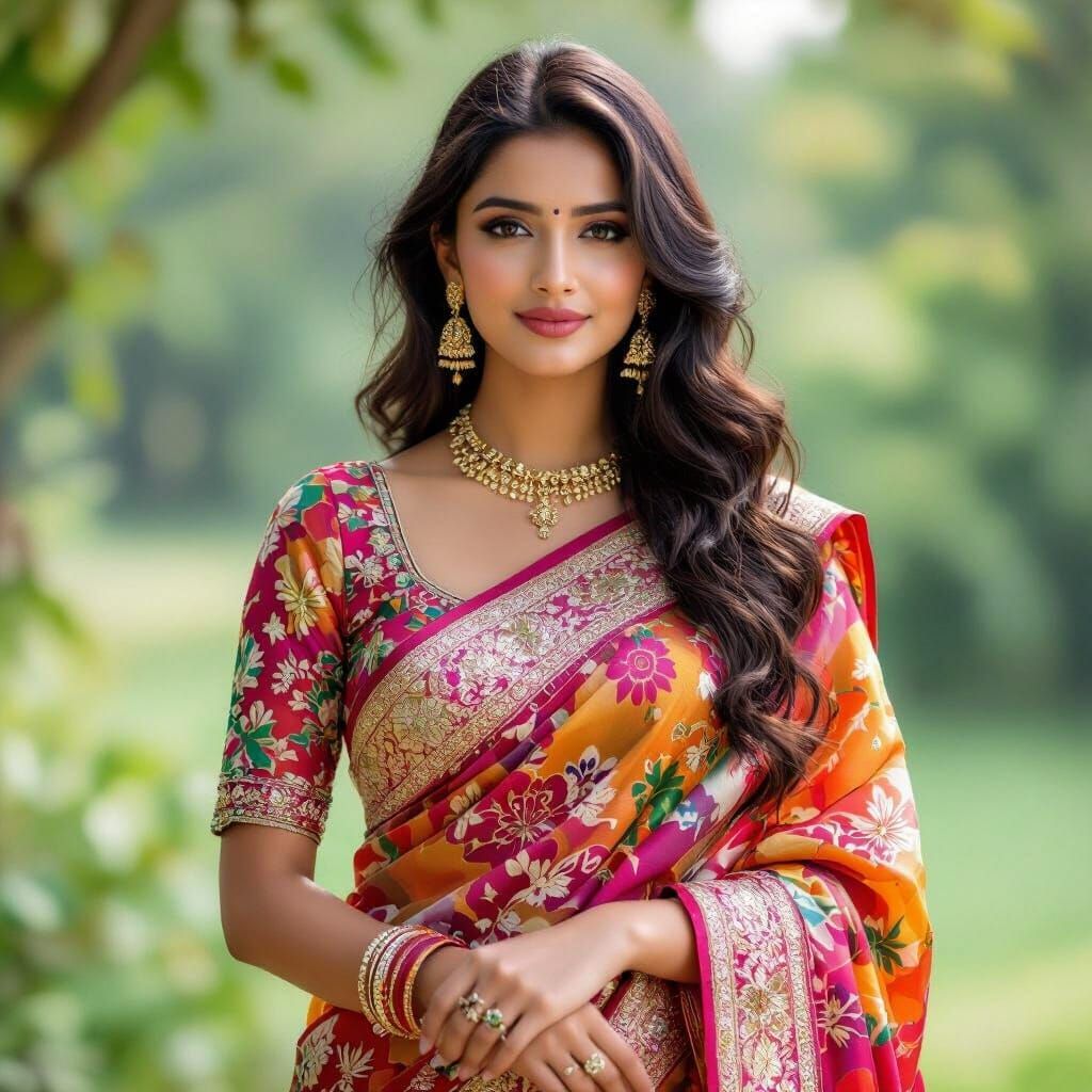 Elegant Indian Girl in Saree, a Digital Portrait