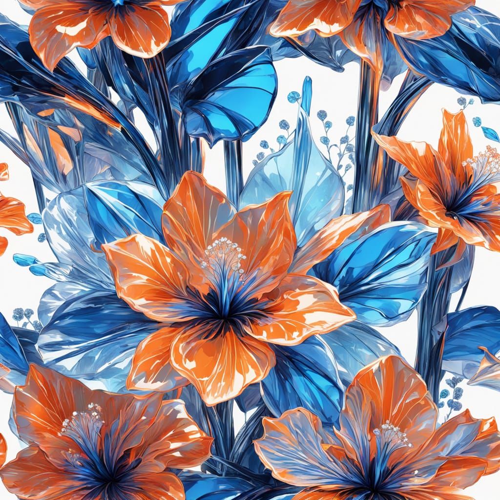 Crystal Hibiscus Flowers in Futuristic Digital Art Style
