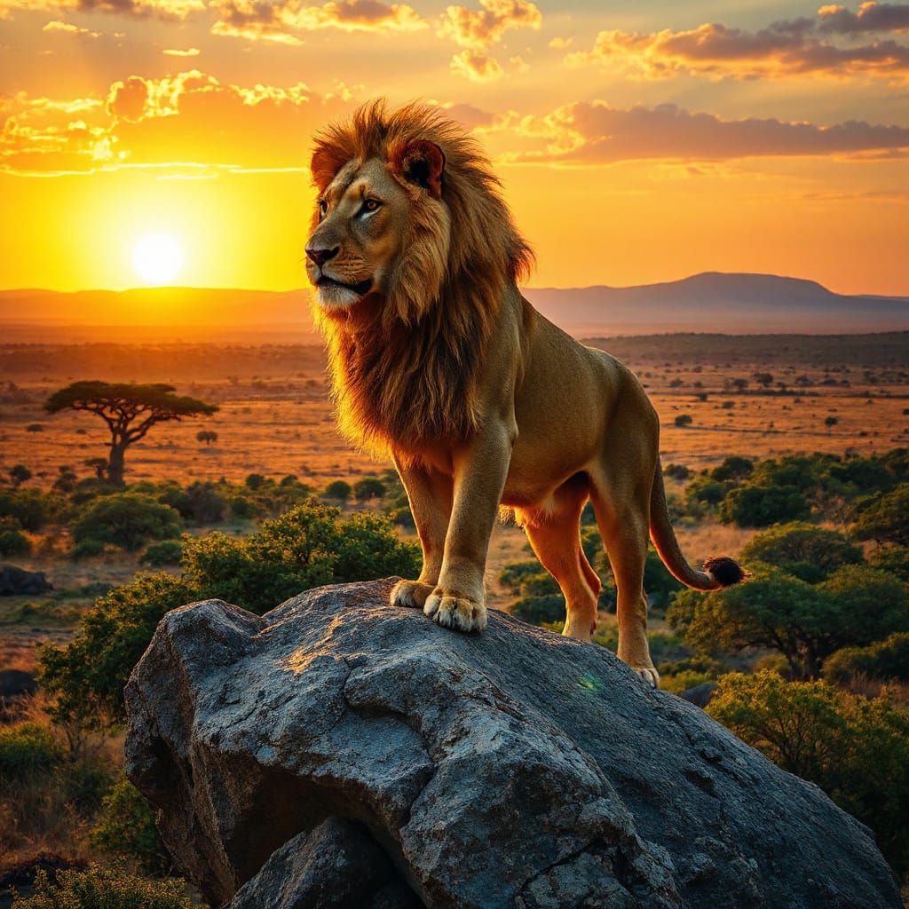 Regal Lion Dominates the African Sunset
