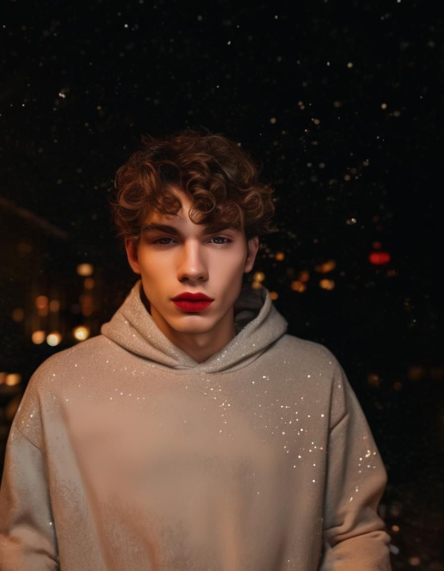 Attractive Man with Perfect Skin and Glitter Frost