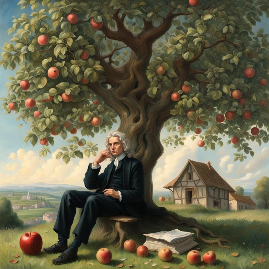 Newton's Apple: A Hyperrealistic Rubens-Style Painting
