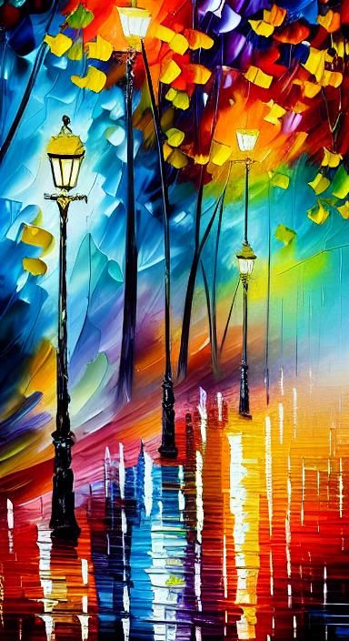 Vibrant Autumn Night in a Rain-Soaked Alley