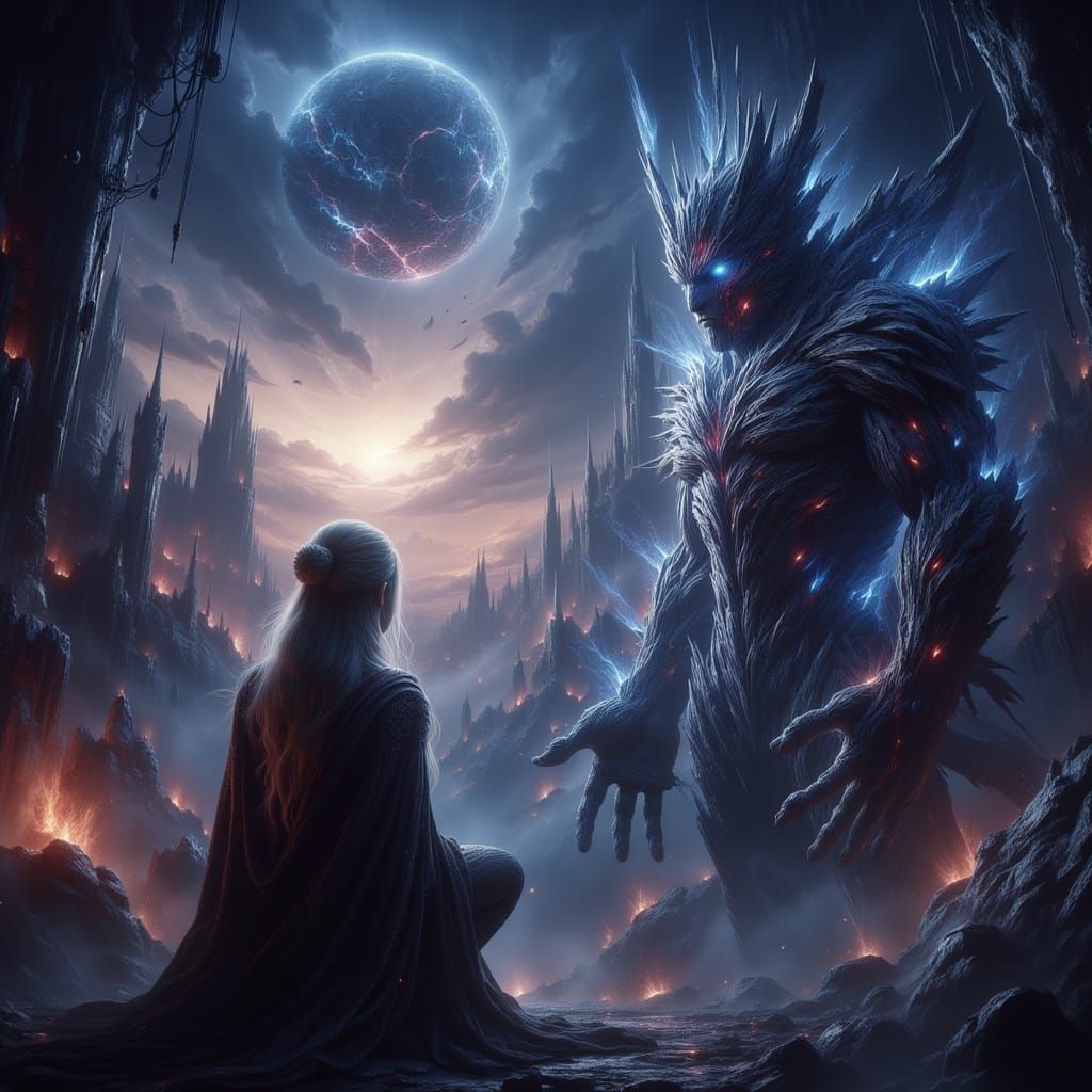 Wise Figure Watching Events Unfold in Fantasy Art Style