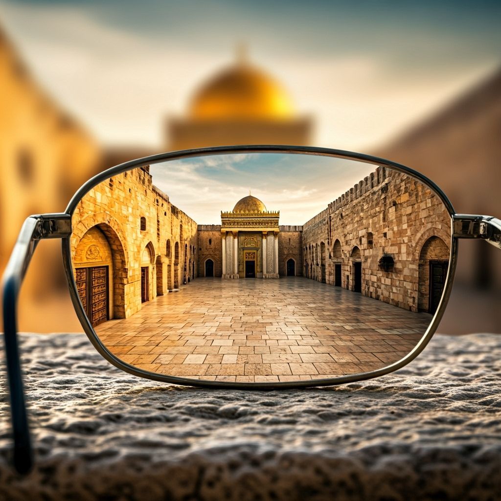 Glasses Reflecting the Second Temple in High Detail