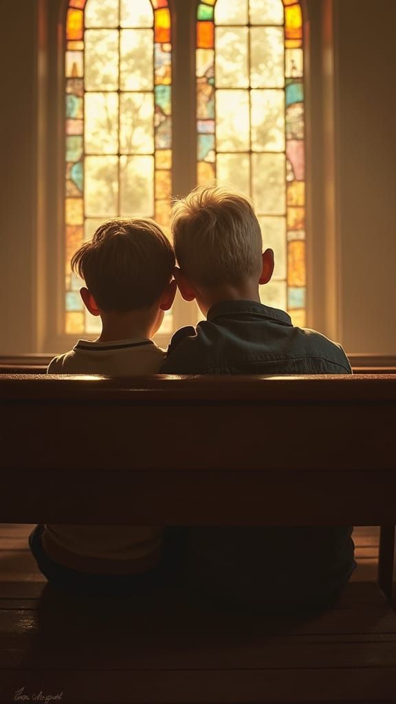 Warm Memories of a Boy and His Grandpa in a Sunlit Church Pe...