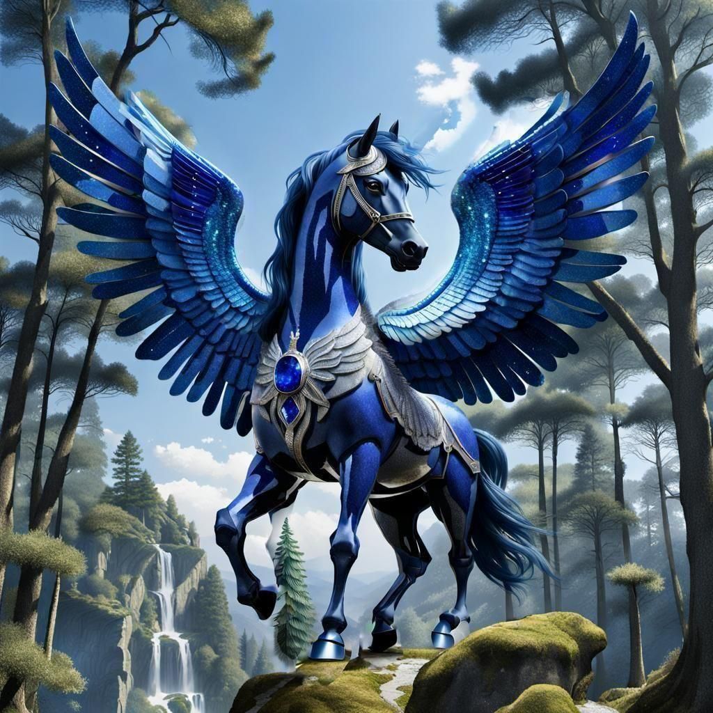 Sapphire Pegasus Soaring Above Balkan Forest