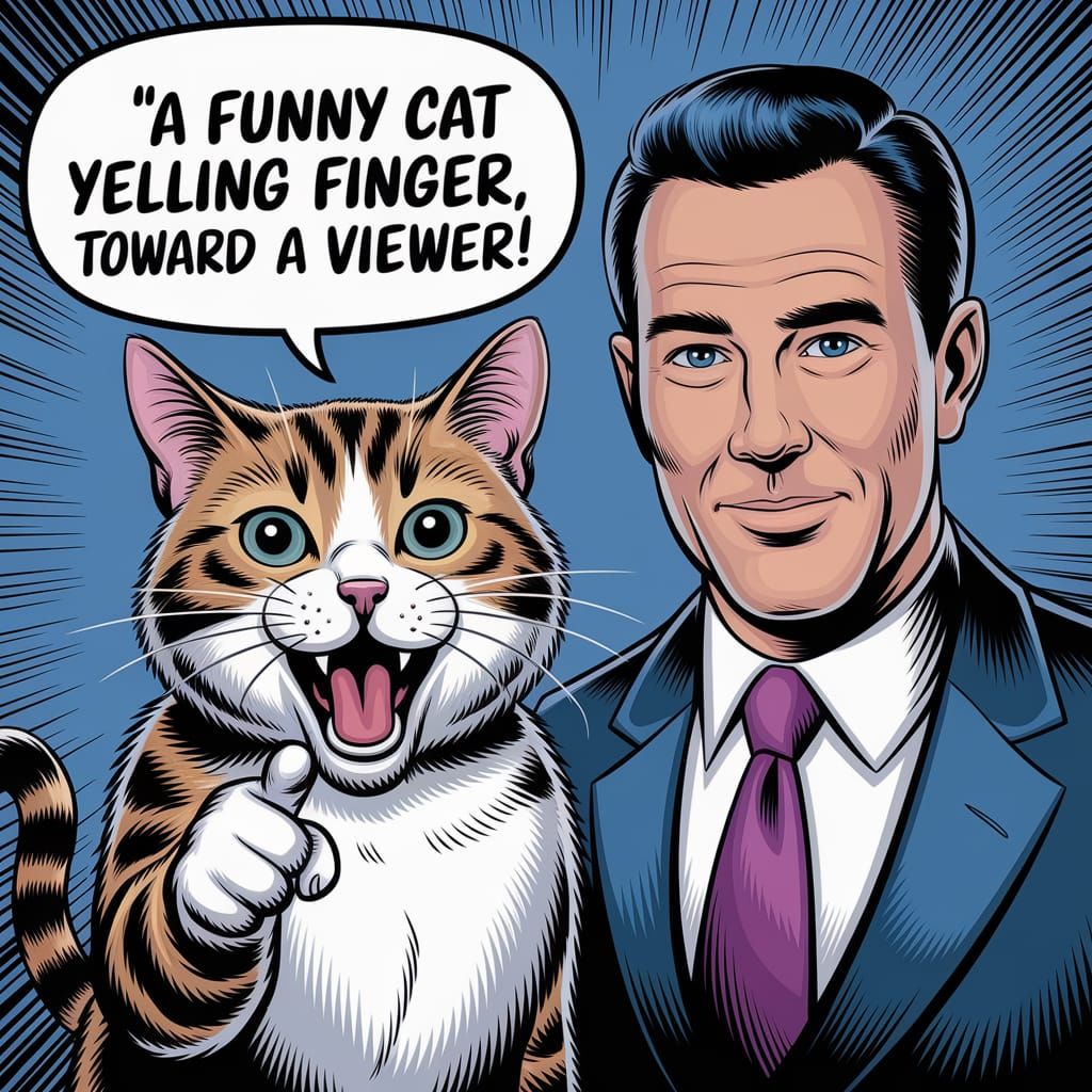 Funny Cat Yelling in Comic Book Style