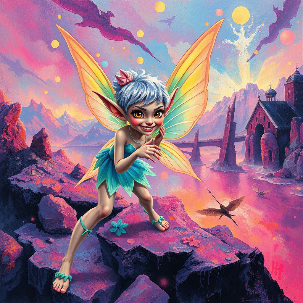 Whimsical Fairy Elf in Electric Dreamscape