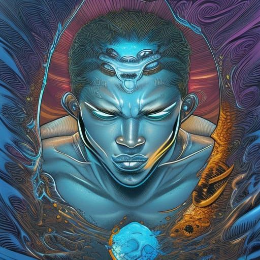 African God of Water in Comic Book Style