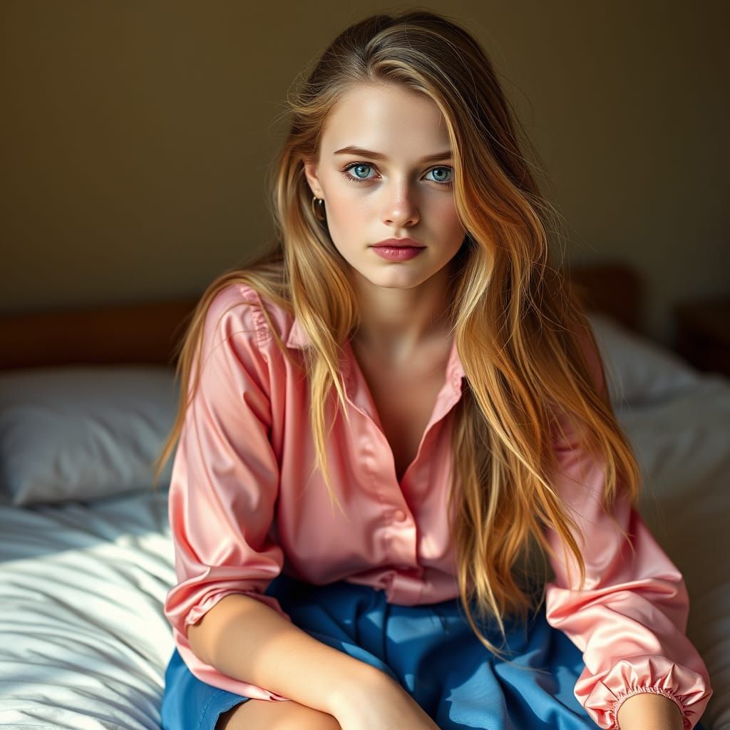 Hyper-Realistic Portrait of a Young Blonde Woman in Soft Lig...