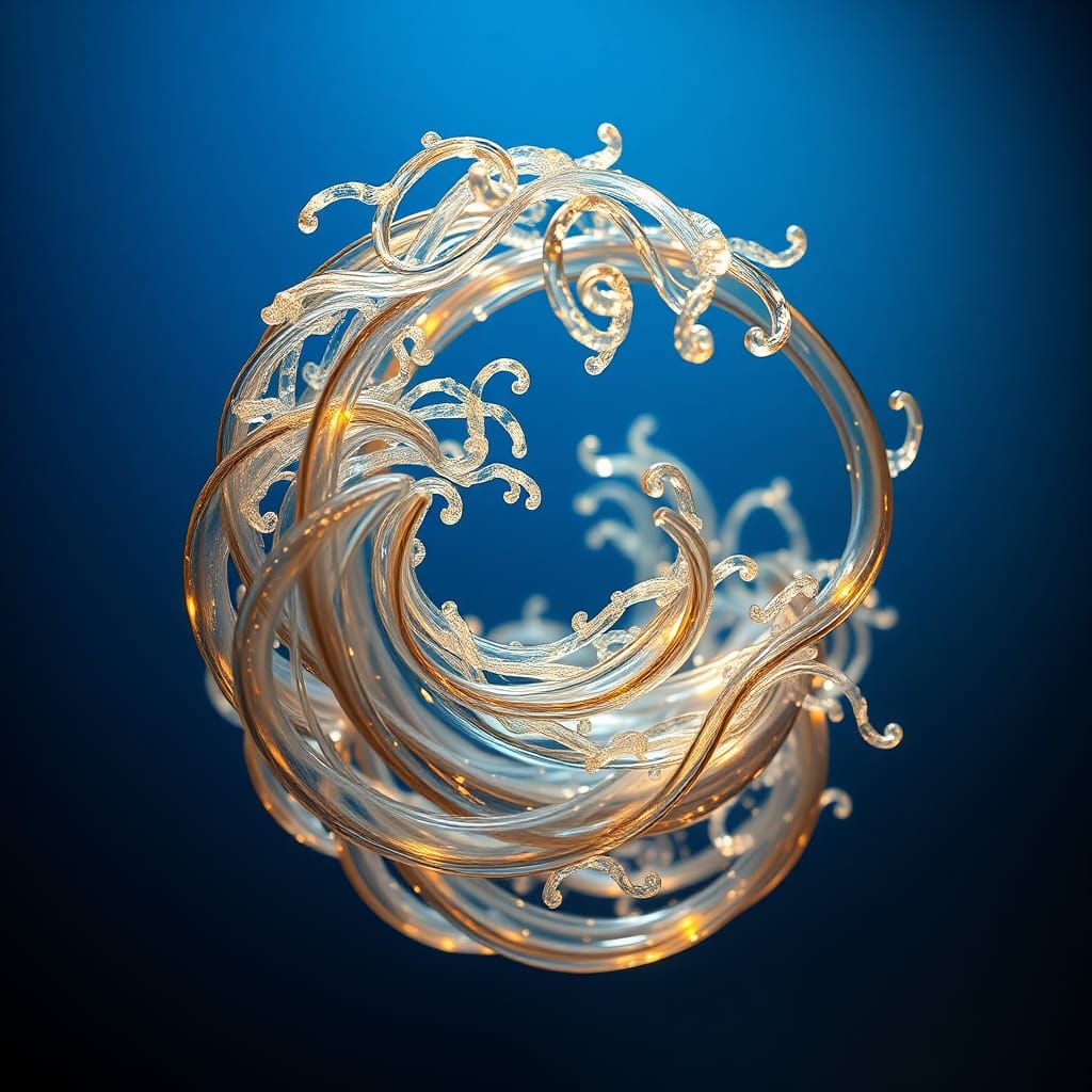 Ocean Glass Sculpture with Bokeh and Cinematic Lighting