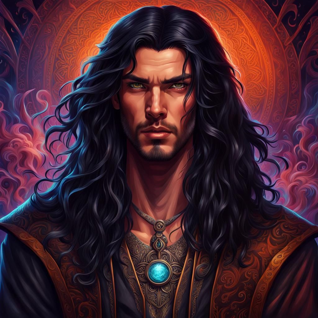 Handsome Warlock with Magical Aura in Digital Painting