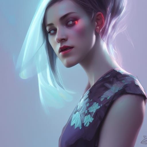 Ethereal Lady Ghost Portrait in Art Nouveau Style