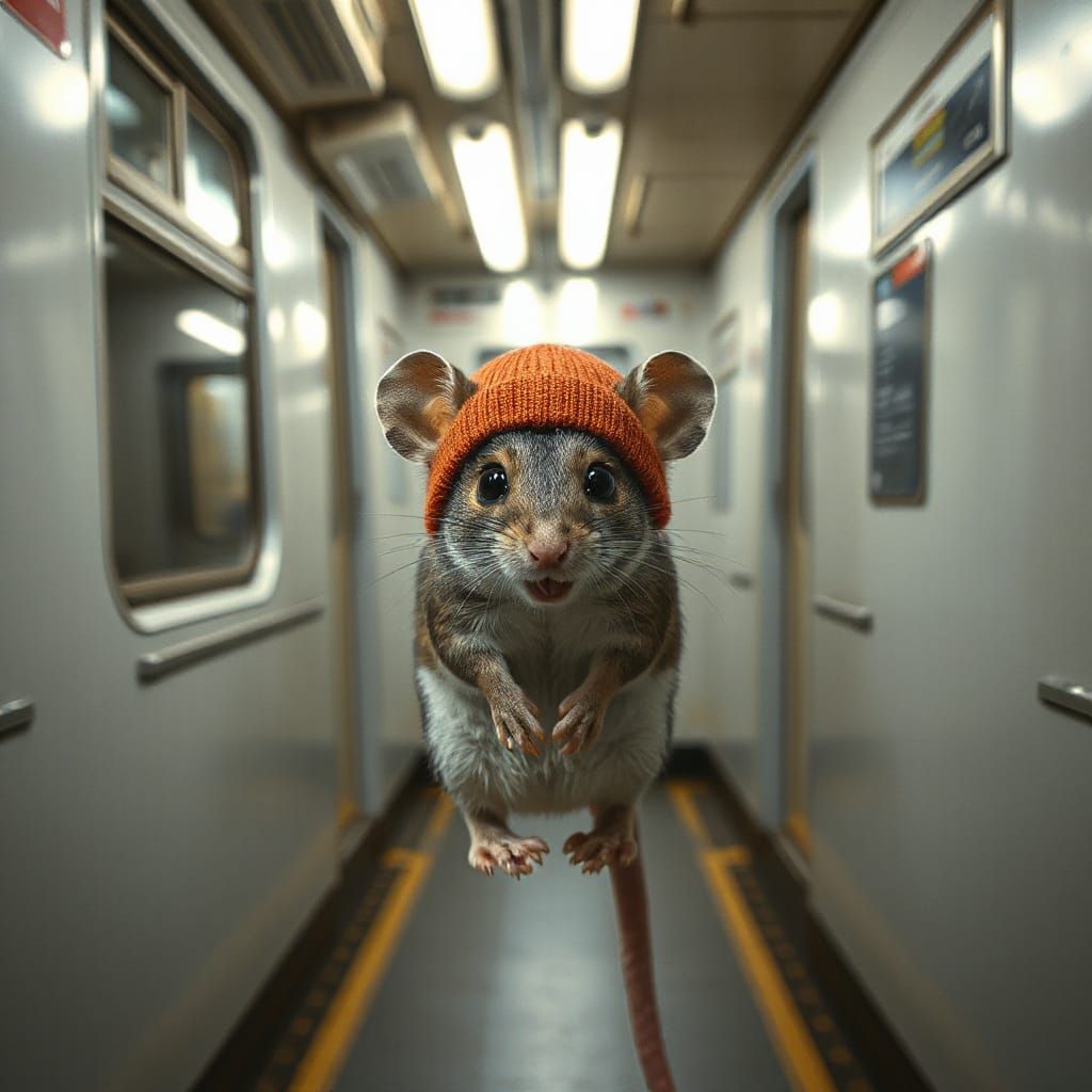 Shy Mouse Hiding in Subway: High-Res Photo