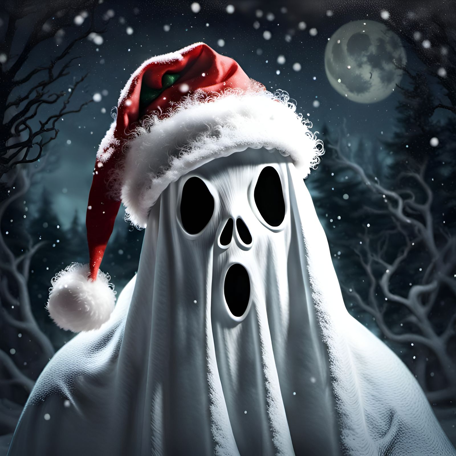 Scary Ghost in Santa Hat Portrait