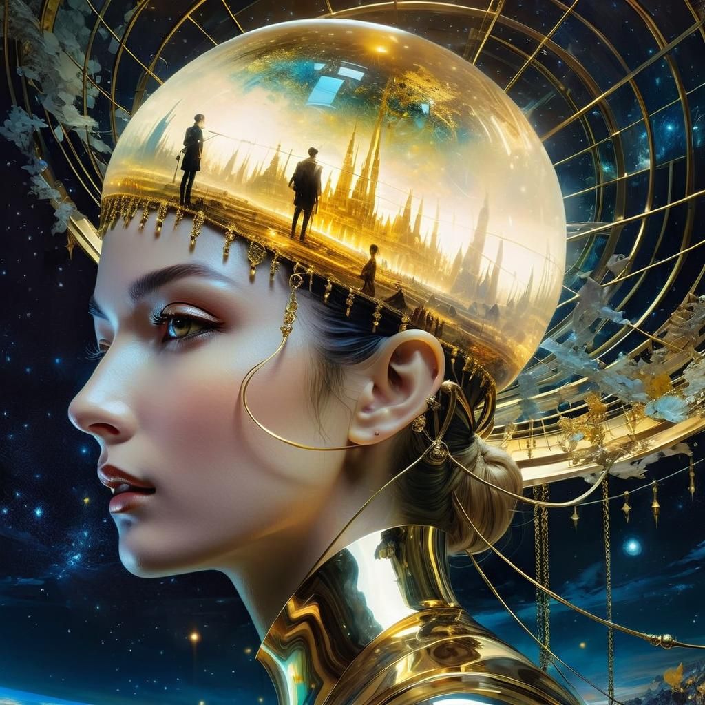 Mystic Dreamscape in Floating Orb, Detailed Fantasy Art