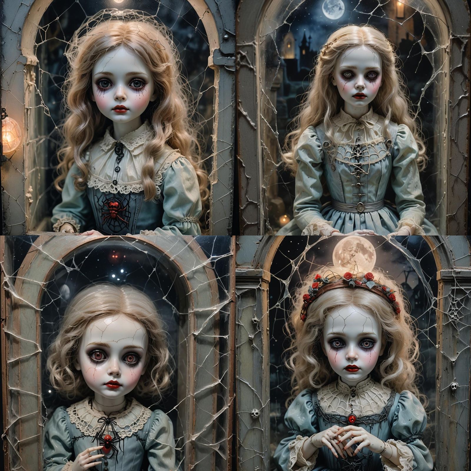 Eerie Porcelain Doll in Graveyard: Impressionistic Digital A...