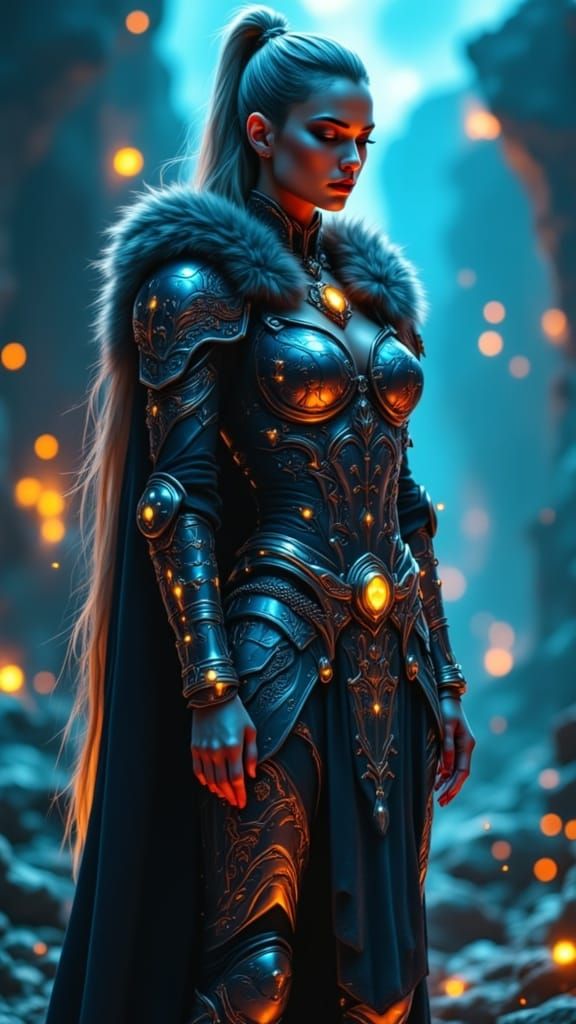Viking Goddess Empowered by Cybernetic Armor in Futuristic L...