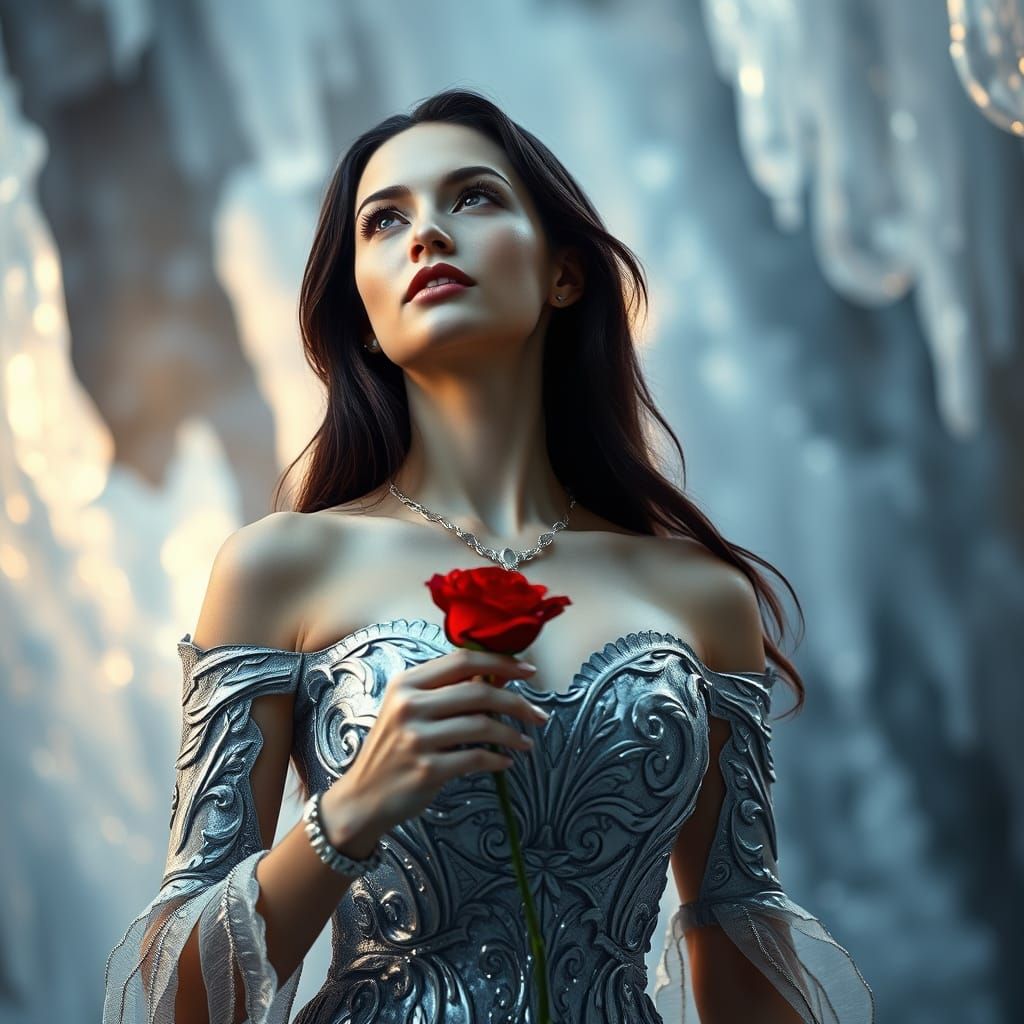 Fantasy Woman with Rose in Dreamlike Digital Art