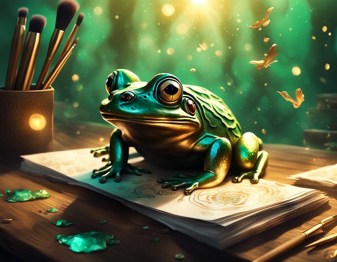 Bronze Frog Leaps to Infinity: Dreamlike Digital Art