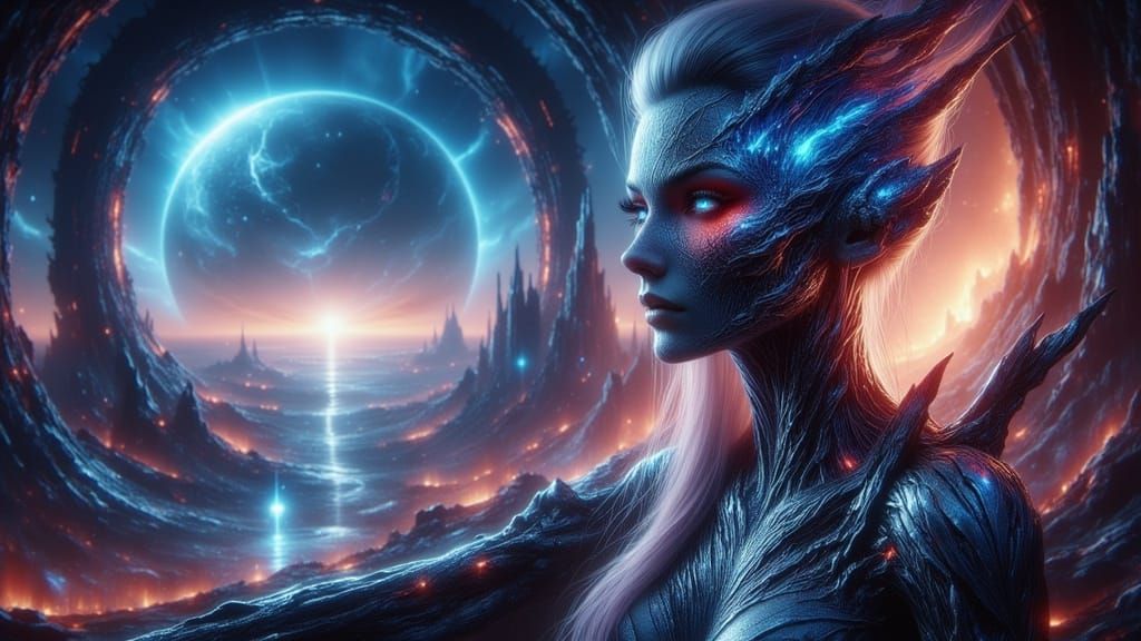 Alien Princess in Cosmic Landscape, Sci-Fi Style