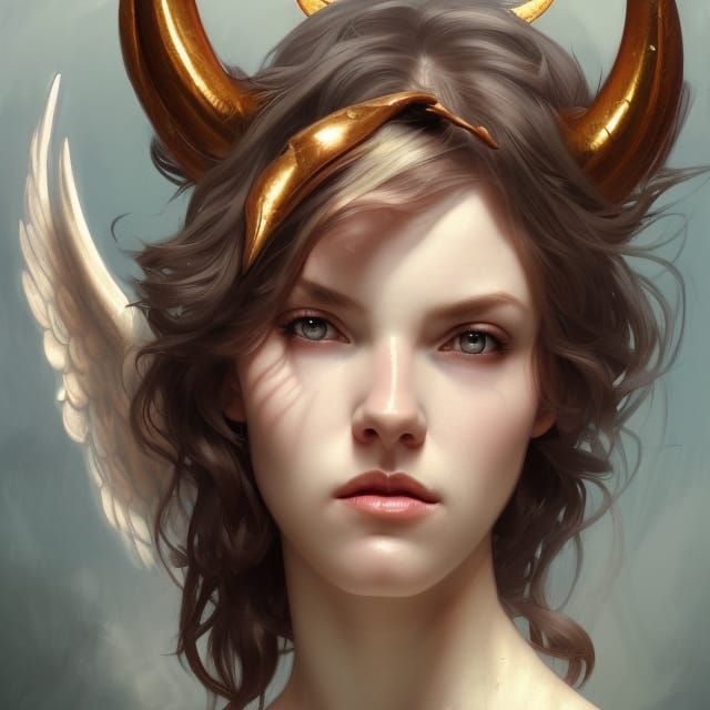 Halo and Horns Portrait in Hyperdetailed Digital Art