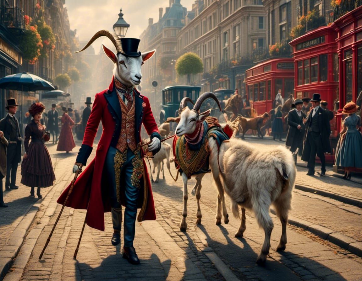 Victorian Goat Gentleman Strolling London Street