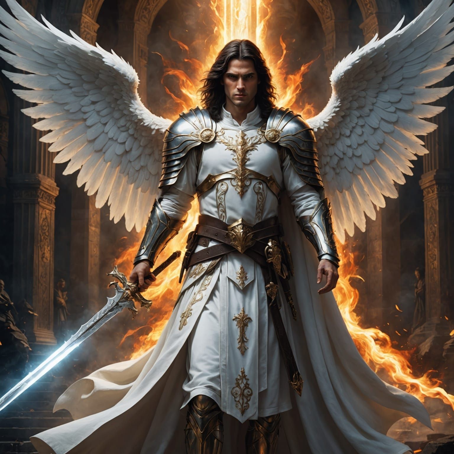 Archangel Gabriel with Blazing Sword, Digital Matte Painting