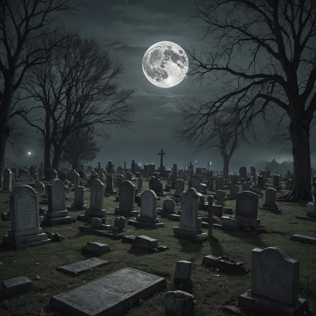 Eerie Cemetery Under a Full Moon