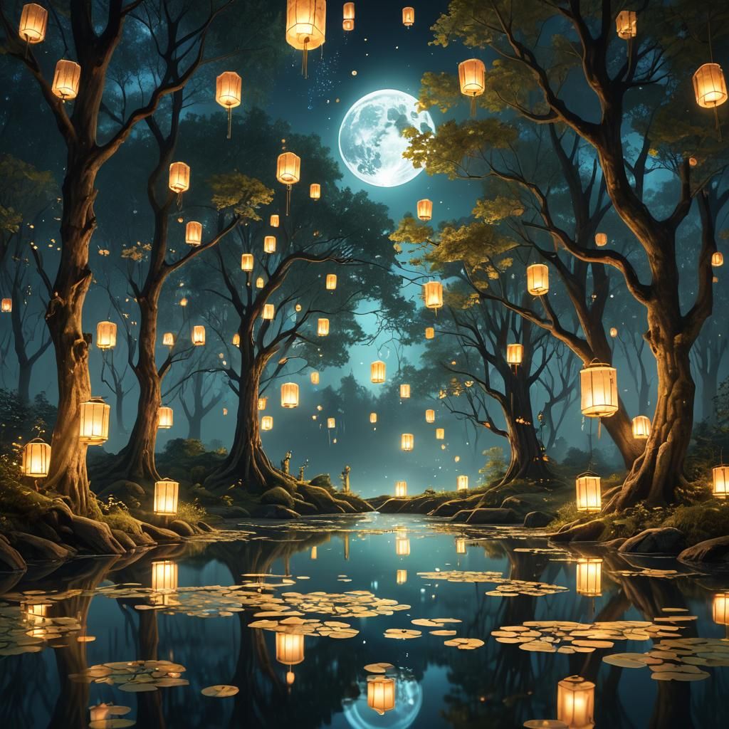 Glowing Fairy in Magical Forest: Art Nouveau Digital Art