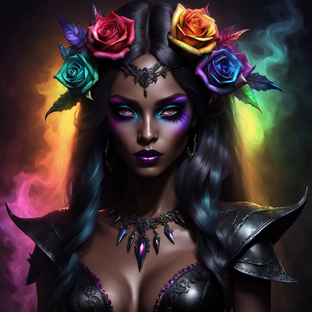 Gothic Vampiric Fae in Velvet and Rainbow Roses