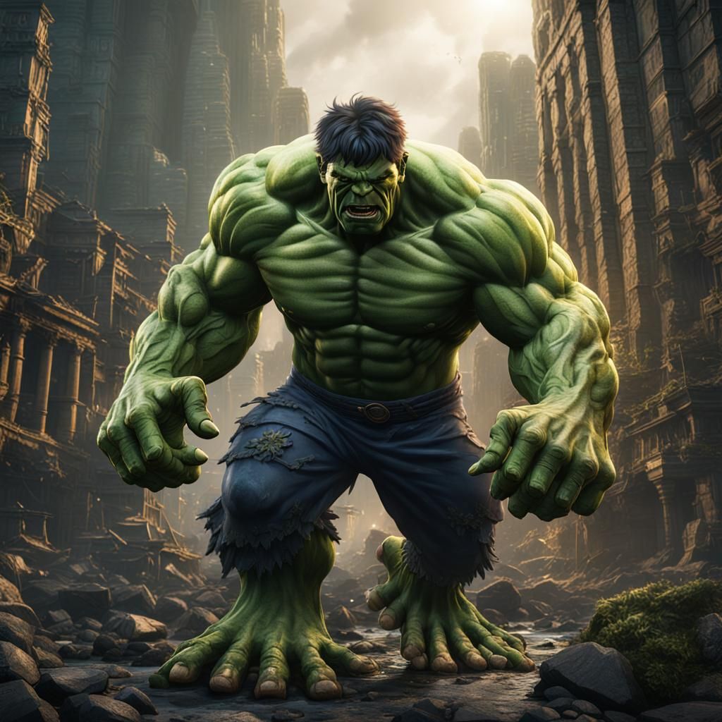 The Hulk in Detailed Matte Painting Style