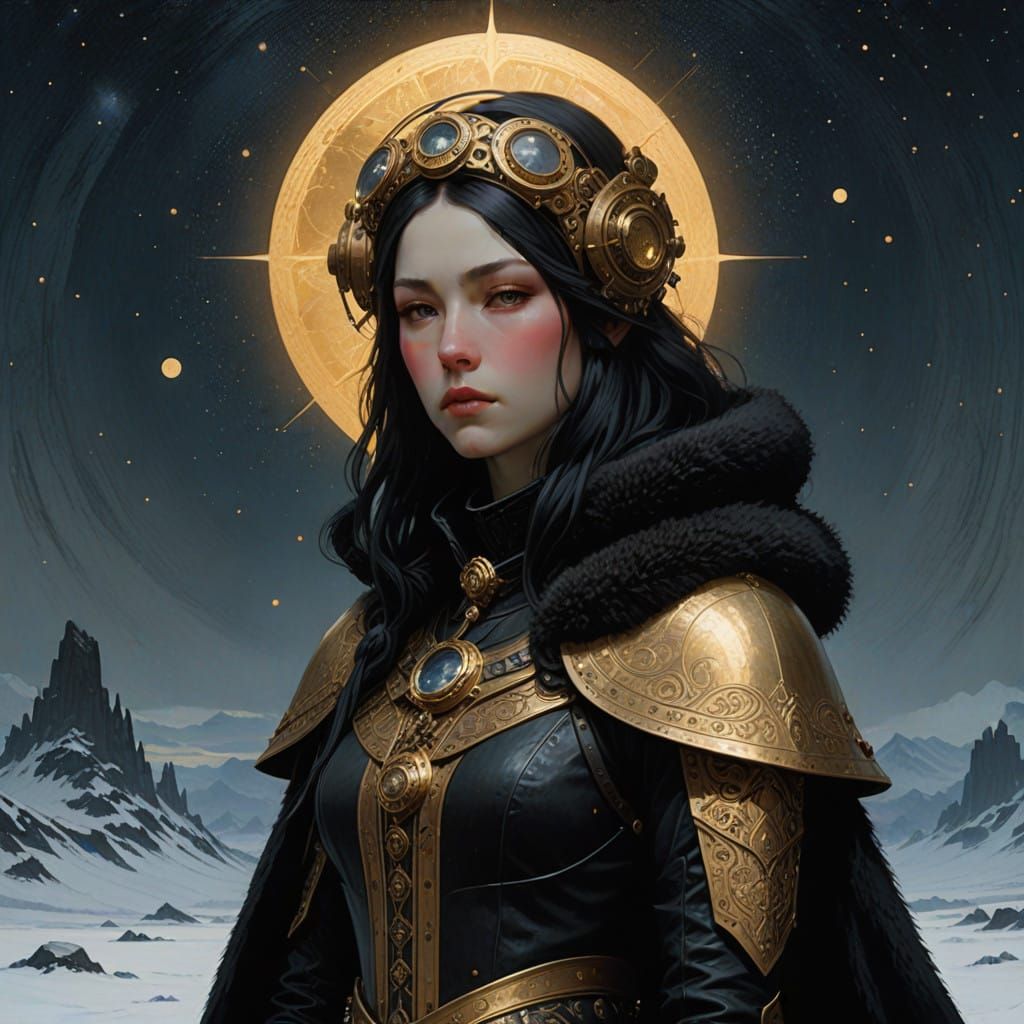 Godpunk Portrait in Gilded Solarpunk Style