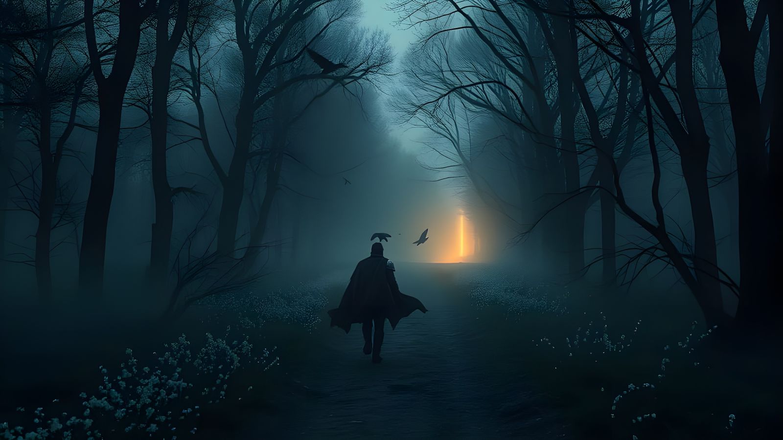 Mystical Warrior on Forest Trail at Twilight